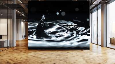 Water droplet splash backgound texture isolated on black. Fresh clean pure water ripples and splashes.   Wall mural