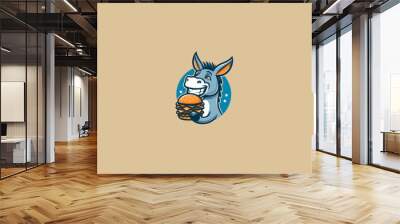 donkey eat burger vector illustration mascot design Wall mural