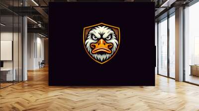 face duck angry and shield vector logo flat design Wall mural