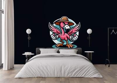 flamingo karate with hat vector mascot design Wall mural