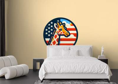 head giraffe with flag american vector logo design Wall mural