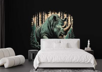 rhino angry on forest vector illustration artwork design Wall mural