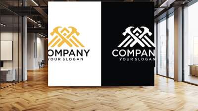 House repair logo. Tools icon. Roof repair logo. Repairs house sign. Home improvement icon. Wall mural