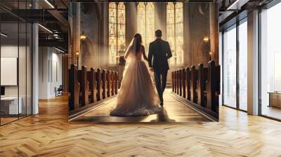 bride and groom in church Wall mural