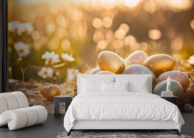 colorful easter eggs background with easter eggs with retro fi Wall mural