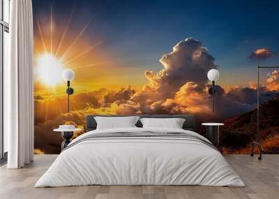 stunning capture of the sun vibrant and radiant among the clouds Wall mural