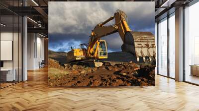 excavator working on a mountain Wall mural