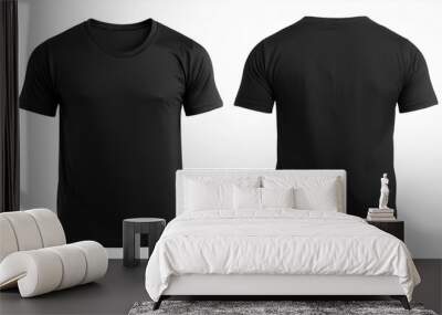 Blank black tshirt front and back isolated on white. Mock up template for design and print Wall mural