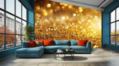 Sparkling gold glitter and confetti on a background, creating a festive and glamorous abstract design , gold, glitter Wall mural