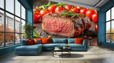 Tender fillet meat with tomatoes, cooked to perfection and visually appealing, fillet meat, tomatoes, delicious, vibrant, juicy, dish Wall mural