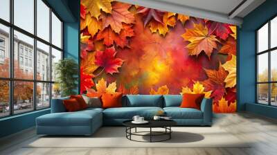 Vibrant abstract artwork of autumn leaves in various shades of red, orange, and yellow , Fall season, foliage Wall mural