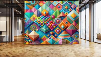 Vibrant and abstract landscape with colorful geometric patterns and shapes, generative art, abstract art Wall mural