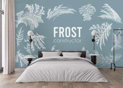 Design element kit, frost ice window pattern, winter christmas set, fresh cool handdrawn graphic Wall mural