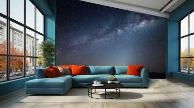 Nightscape scenery with starry and milky way. Mount Kinabalu as background. Wall mural