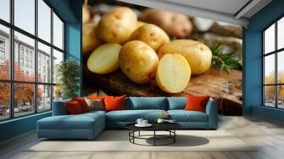 Potatoes on a chopping board Wall mural