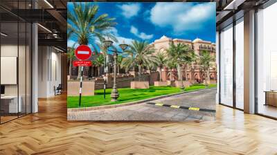 ABU DHABI, UAE - DECEMBER 8, 2016: Abu Dhabi Emirates Palace near Corniche Road on a beautiful sunny day Wall mural