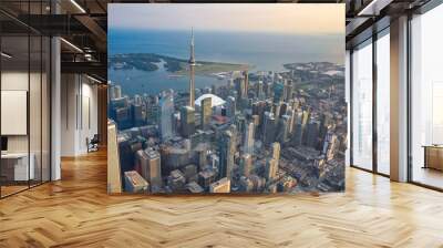 Aerial view of Toronto skyline from helicopter on a beautiful summer sunset, Ontario - Canada Wall mural