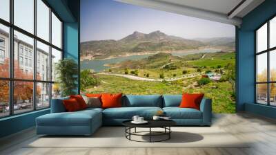 aerial view of zahara de la sierra mountains and lake, spain Wall mural