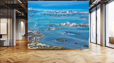 Amazing aerial view of Miami Beach skyline and coastline from a departing airplane Wall mural