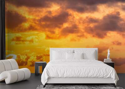 Amazing sunset on a tropical island, detail on sky and setting sun Wall mural