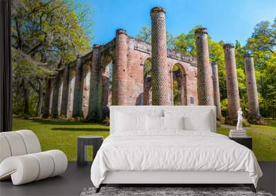 Beautiful aerial view of Old Sheldon Church and surrounding forest, South Carolina Wall mural