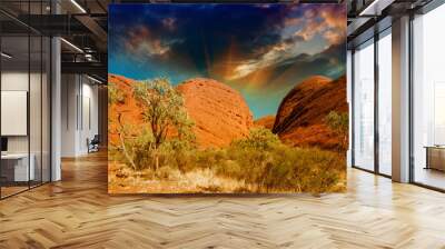 Beautiful rocks of Australian Outback against colourful sky Wall mural