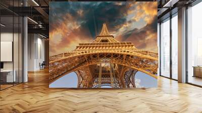 Beautiful view of Eiffel Tower in Paris with sunset colors Wall mural