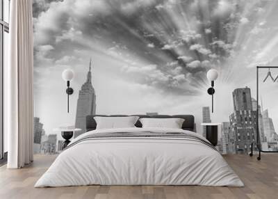 Black and white view of New York skyline Wall mural