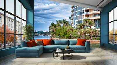 Boca Raton Inlet, buildings and vegetation over the water, Florida Wall mural