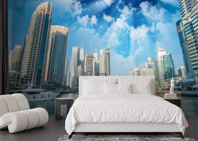 Buildings and skyline of Dubai Marina at dusk Wall mural