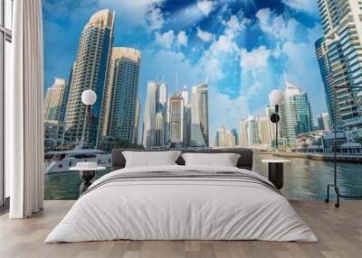 Buildings and skyline of Dubai Marina at dusk Wall mural