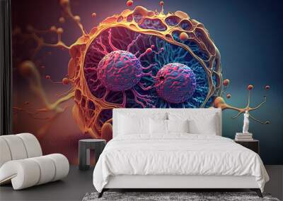 Cancer Abnormal Cells Nucleus Genetic Division. Infection with Microscope - Generative AI Wall mural