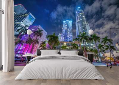 Downtown Miami skyscrapers at night from Bayfront Park, Florida Wall mural