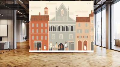 Florence city panorama, urban landscape with modern buildings.Illustration, web background. Skyscraper silhouette. Firenze - Tuscany, Italy - Generative AI Wall mural