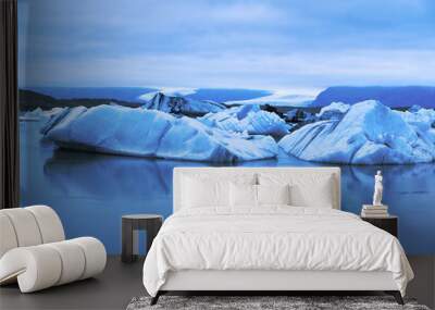 Icebergs at night in Jokulsarlon Lagoon, Iceland Wall mural