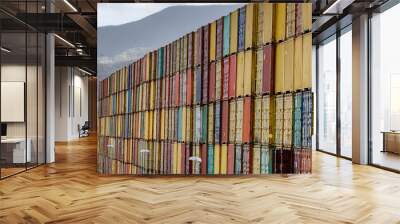 Lot's of cargo freight containers near a Port Wall mural