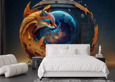 Mozilla Firefox Browser with a stylized fox - Generative AI Wall mural