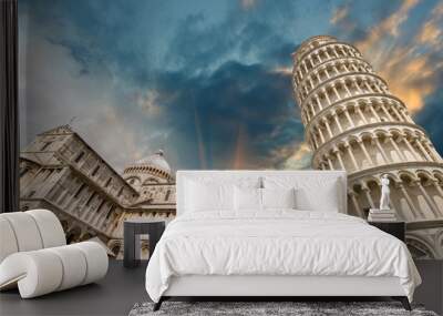 Pisa, Tuscany. Wonderful wide angle view of Miracles Square Wall mural