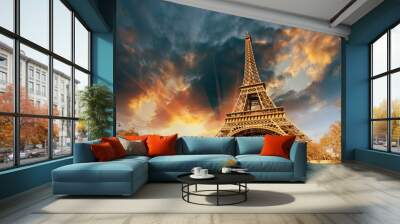 wonderful view of eiffel tower in paris. la tour eiffel with sky Wall mural