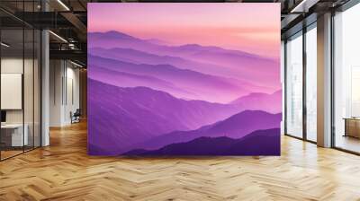 A beautiful, colorful, abstract mountain landscape with trees in a mystic purple tonality. Decorative, artistic look. Wall mural