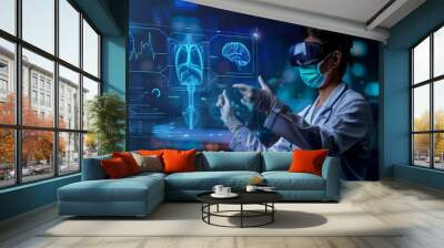 Digital doctor healthcare science medical remote technology concept AI metaverse doctor optimize patient care medicine pharmaceuticals biologics treatment VR examination diagnosis doctor working  Wall mural