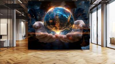 Magic crystal ball in the hands witch fortune teller, the theme of mysticism, occult and paranormal Wall mural