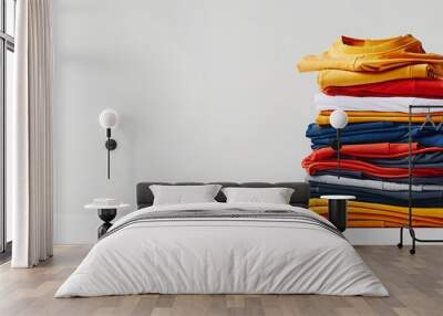 Pile of t shirts in various colors isolated. Wall mural