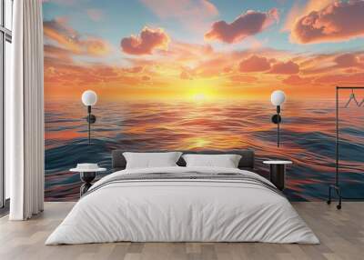 Sunset sky vertical over sea in the morning with orange sunrise landscape, bright sky horizon sea. Creative banner. Copyspace image Wall mural