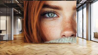 A close-up view of flowing auburn hair set against an indistinct background, showcasing the rich color and smooth texture of the hair strands with a focus on the natural beauty. Wall mural