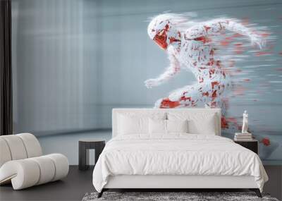 An agile AI robot depicted sprinting in a pristine white futuristic room, exemplifying the cutting-edge pace of technological advancement and robotics in modern innovation. Wall mural