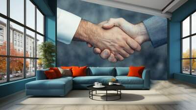 This image highlights two businessmen shaking hands, a common gesture of agreement and partnership, emphasizing trust, collaboration, and unity in a corporate environment. Wall mural