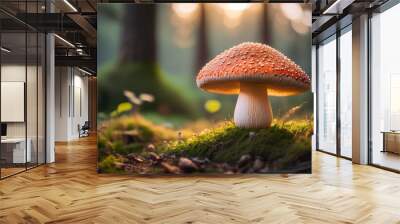 close-up photo of a mashroom growing in the forest Wall mural