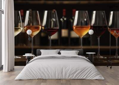 A row of grape wine glass on table Wall mural