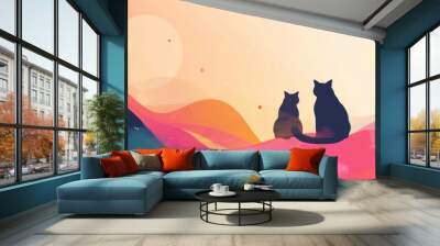 Abstract background template with pet theme. Vector illustration of cute cat Wall mural